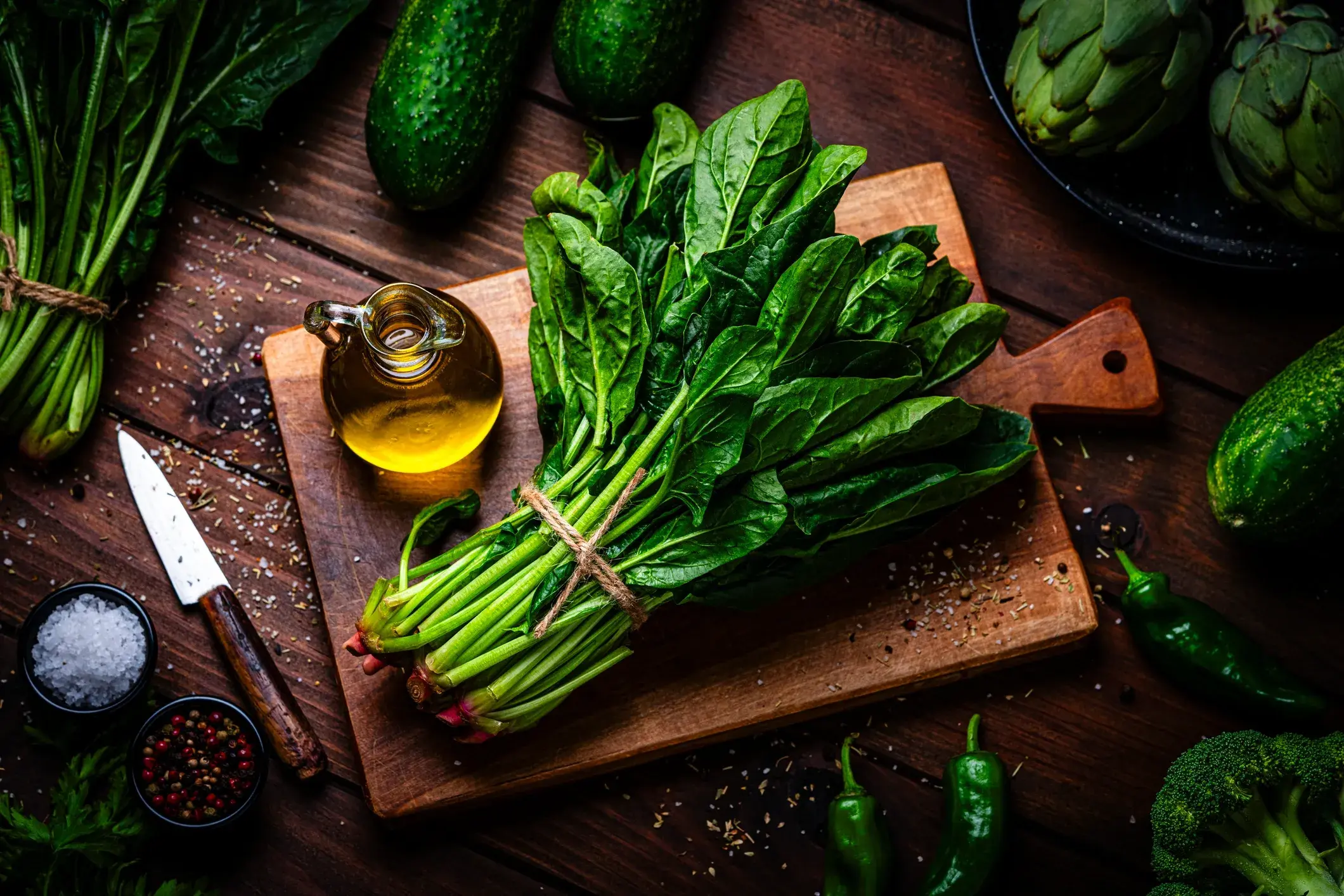 Fresh vegetables and herbs prepped for a professional kitchen